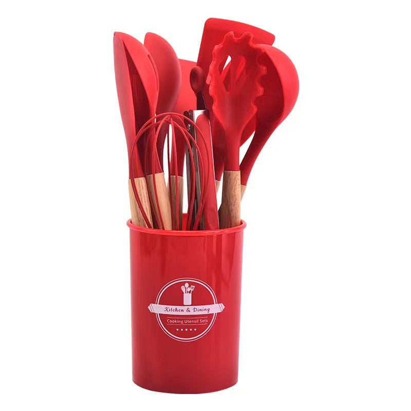 Wooden Handle Silicone Kitchenware 12-Piece Set