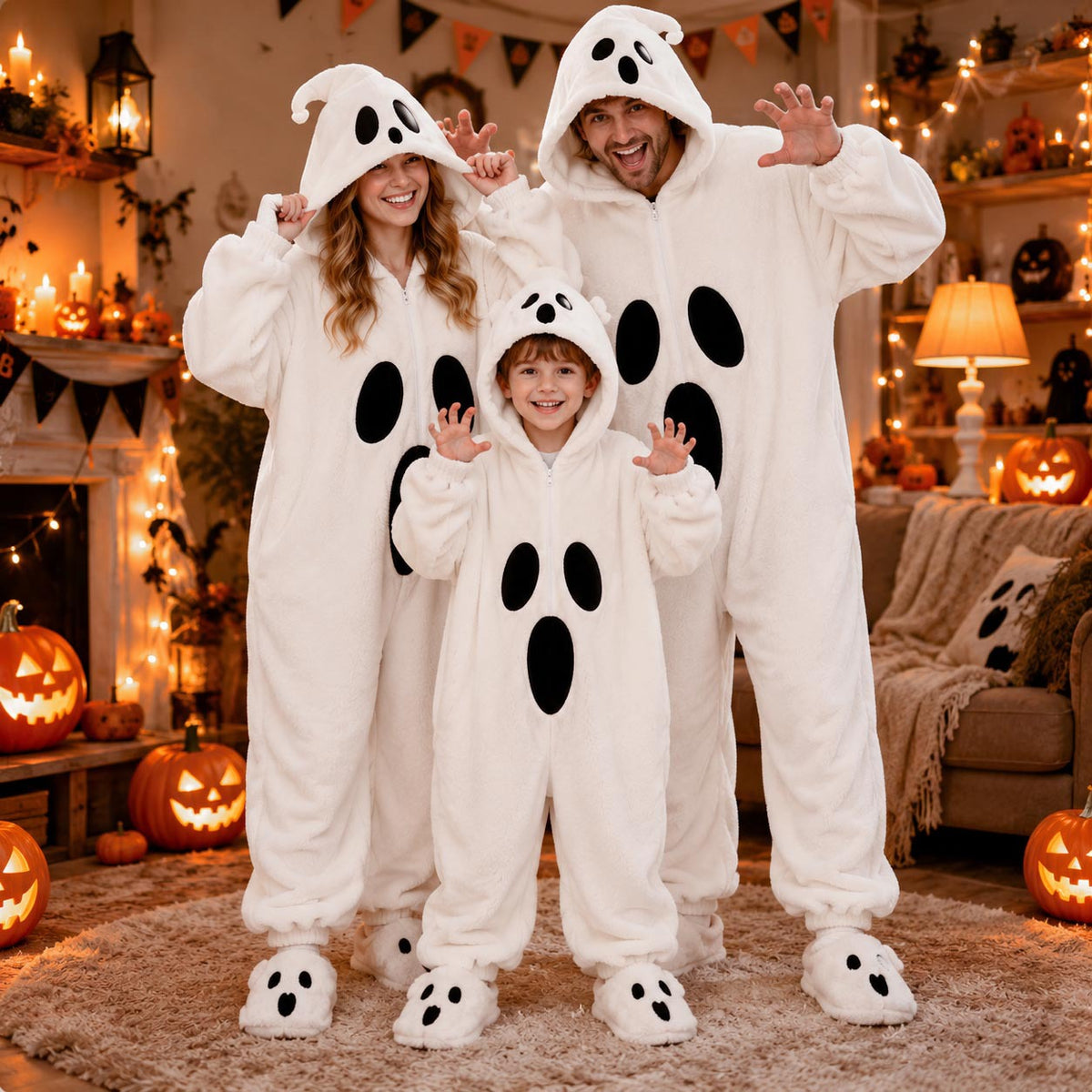 Halloween Ghost Plush Pajamas for Children and Adults